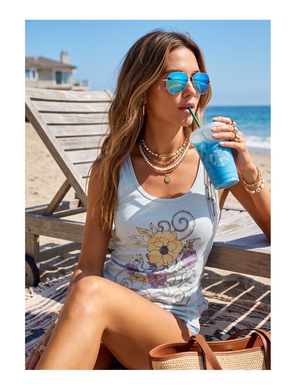 new Project e Vintage ❃ Floral Graphic Tank ❃ Baby Blue with Embroidery ❃ Large